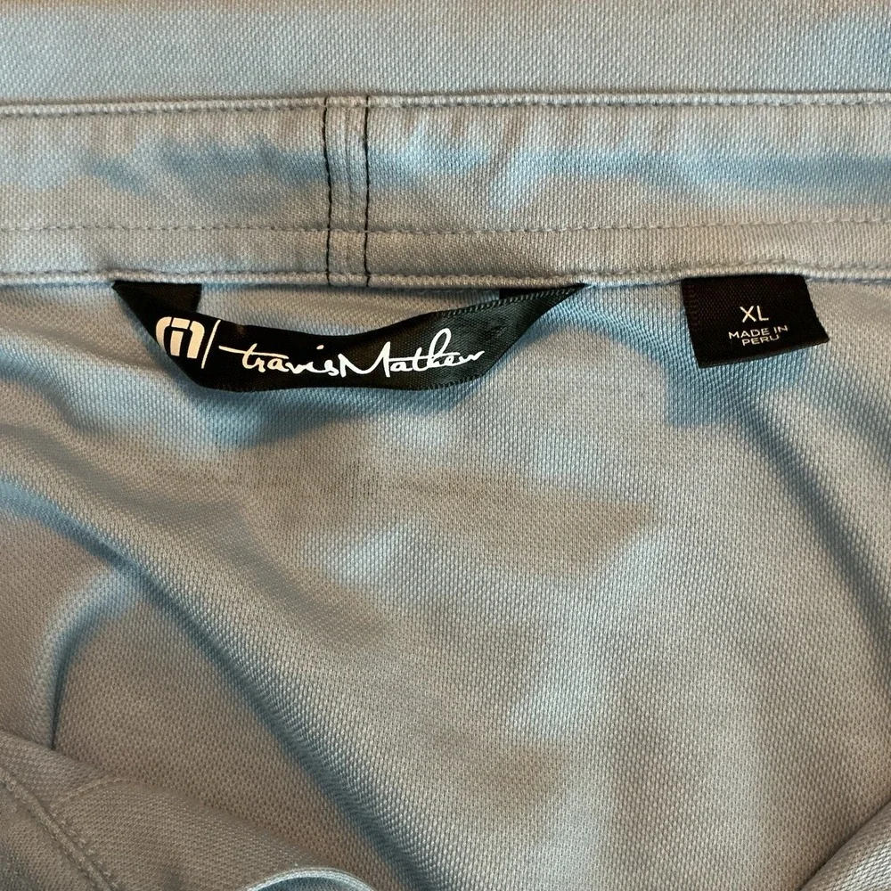 Travis Mathew Excursion Knit Polo Shirt‎ Heather Blue Size XL Golf Preppy - Picture 7 of 8